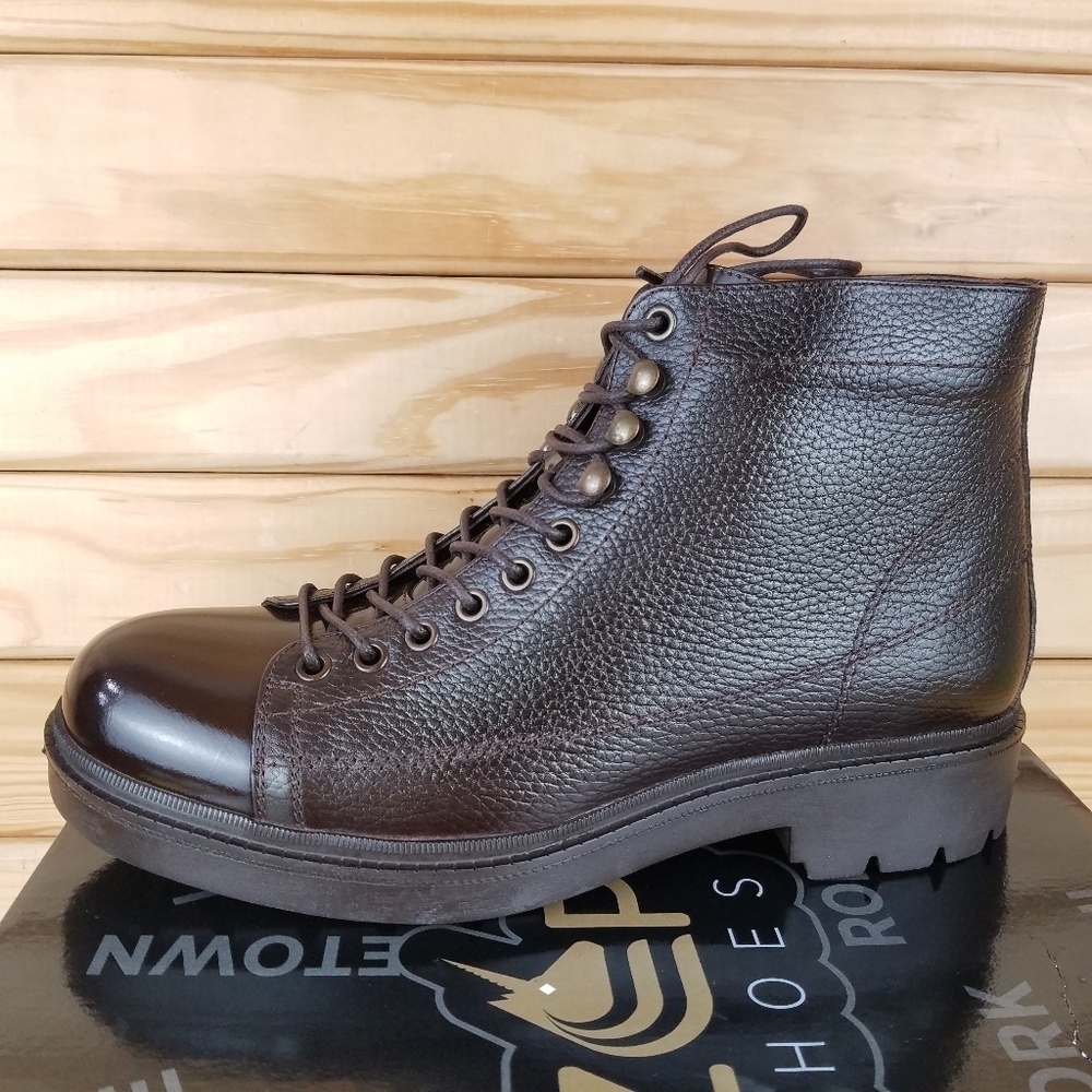 Men's 10 Us 100% Genuine Leather Brown Ankle Boots Paul Branco Side Zip Lace-Up